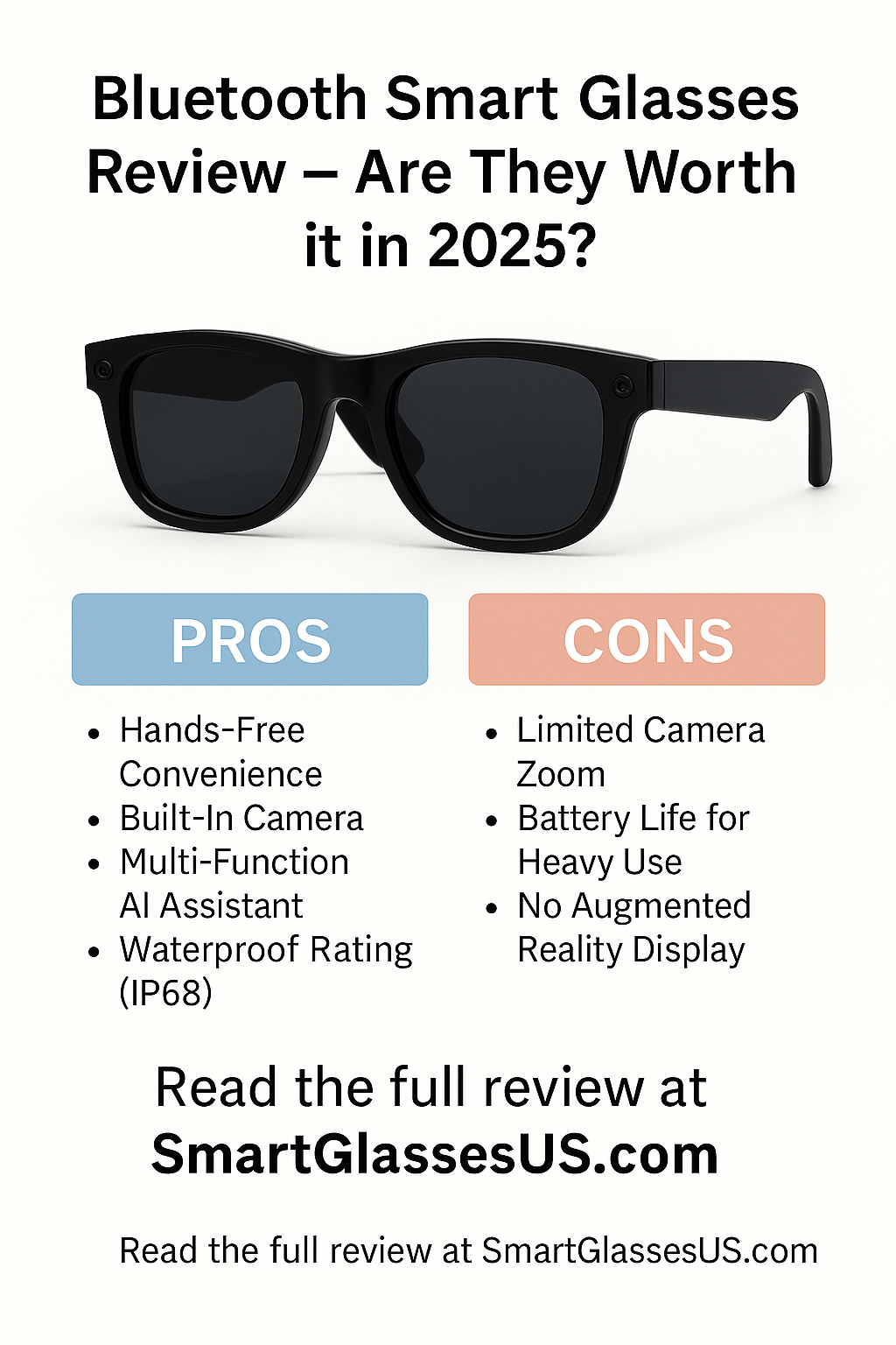 Image of black Bluetooth smart glasses with text reading ‘Bluetooth Smart Glasses Review – Are They Worth it in 2025?