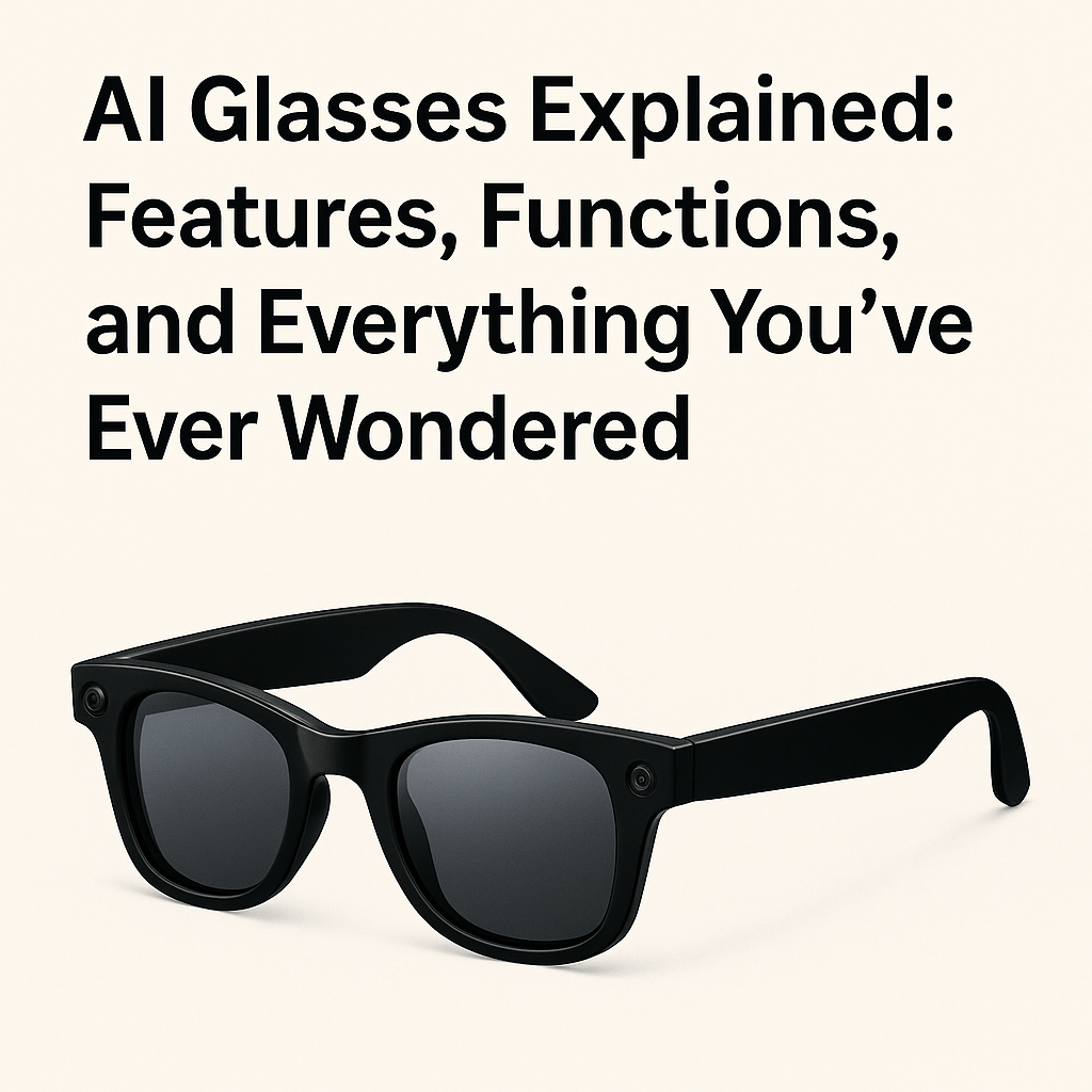 Icon of a camera and gavel next to smart glasses, representing the legal aspects of recording eyewear.